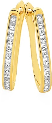 9ct Gold Diamond Channel Set Huggie Earrings