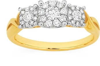 9ct Gold Diamond Cluster Trilogy Ring