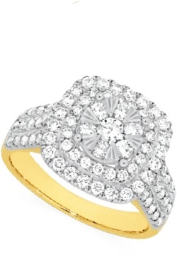 9ct Gold Diamond Cushion Cluster Ring