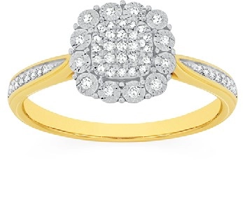 9ct Gold Diamond Cushion Cluster Ring