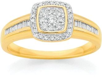 9ct Gold Diamond Cushion Shoulder Set Ring