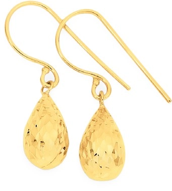 9ct Gold Diamond-cut Bomber Drop Earrings