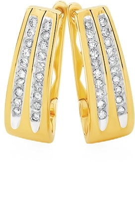 9ct Gold Diamond Double Row Huggie Earrings