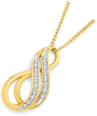 9ct Gold Diamond Double Swirl Pendant