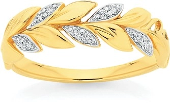 9ct Gold Diamond Leaves Ring