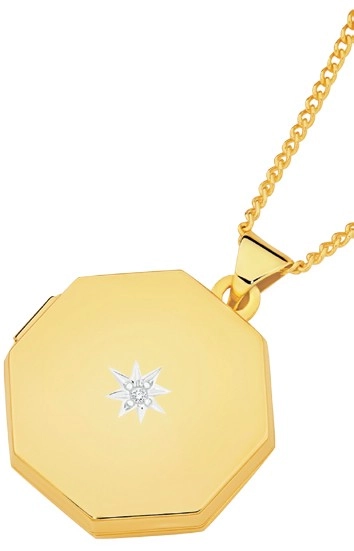 9ct Gold Diamond Starburst Octagonal Locket