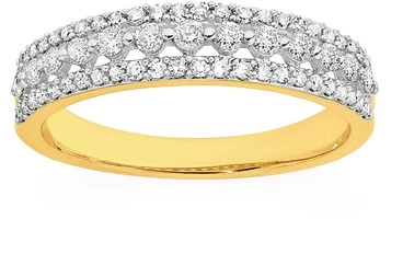 9ct Gold Diamond Three Row Band