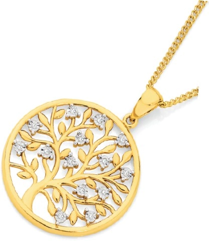 9ct Gold Diamond Tree of Life in Circle Pendant