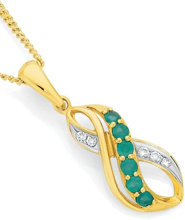 9ct Gold Emerald and Diamond Infinity Swirl Pendant