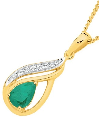 9ct Gold Emerald & Diamond Pendant