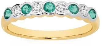 9ct Gold Natural Emerald & Diamond  Alternative Band