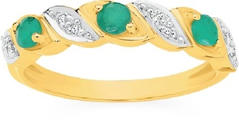 9ct Gold Natural Emerald & Diamond  Ring