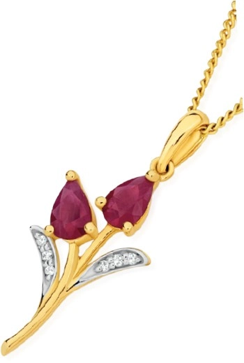 9ct Gold Natural Ruby & Diamond Pendant