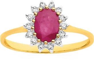 9ct Gold Natural Ruby & Diamond Ring