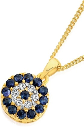 9ct Gold Natural Sapphire & Diamond Evil Eye Pendant