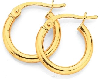 9ct Gold Polished 2x10mm Hoop Earrings