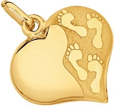 9ct Gold Puff Heart Footprints Charm