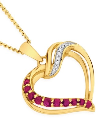 9ct Gold Ruby & Diamond Open Heart Pendant