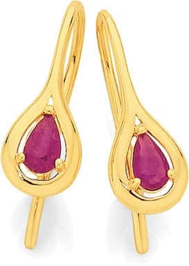 9ct Gold Ruby Drop Earrings