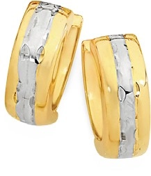 9ct Gold Two Tone 10mm Diamond-Cut Stripe Huggie Earrings