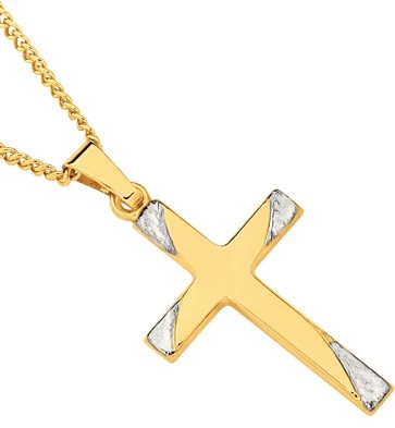 9ct Gold Two Tone 21mm Diagonal Ends Cross Pendant