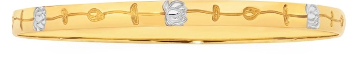 9ct Gold Two Tone 65mm Lotus Engraved Bangle