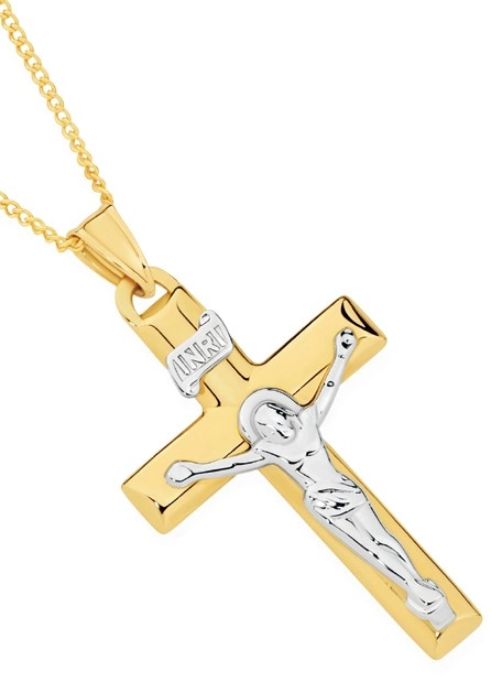 9ct Gold Two Tone Cruxific Gents Pendant