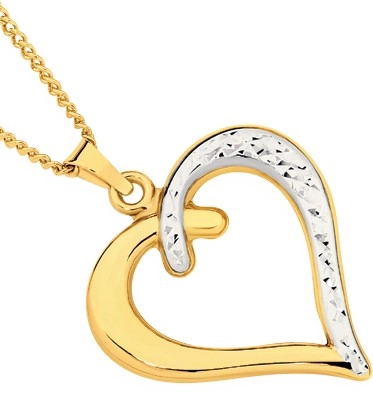 9ct Gold Two Tone Diamond-Cut Heart Pendant