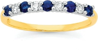 9ct Gold Two Tone Natural Sapphire & Diamond Band