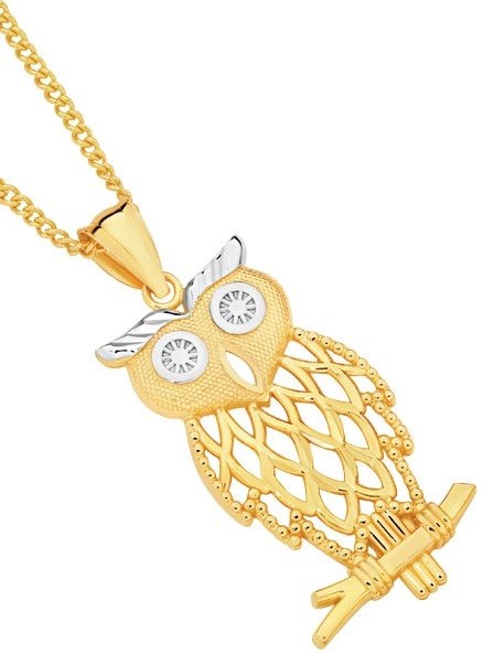 9ct Gold Two Tone Owl Pendant