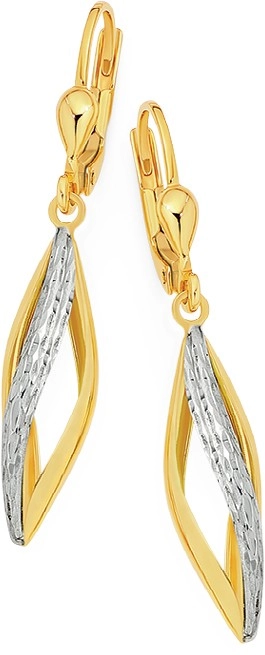 9ct Two Tone Gold Diamond-Cut Pointed Twist Leverback Earrings