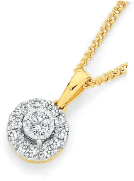 9ct Two Tone Gold Diamond Halo Pendant