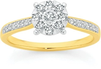 9ct Two Tone Gold Diamond Round Cluster Ring