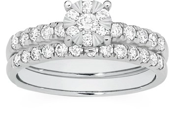 9ct White Gold Diamond Cluster Bridal Set