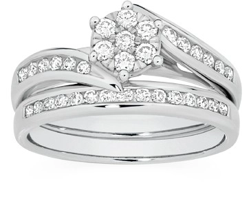 9ct White Gold Diamond Cluster Bridal Set