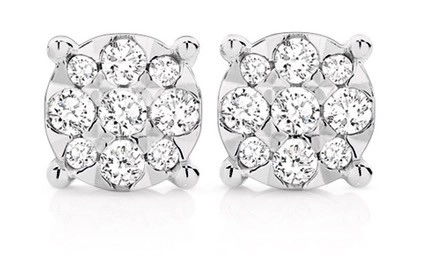 9ct White Gold Diamond Cluster Stud Earrings