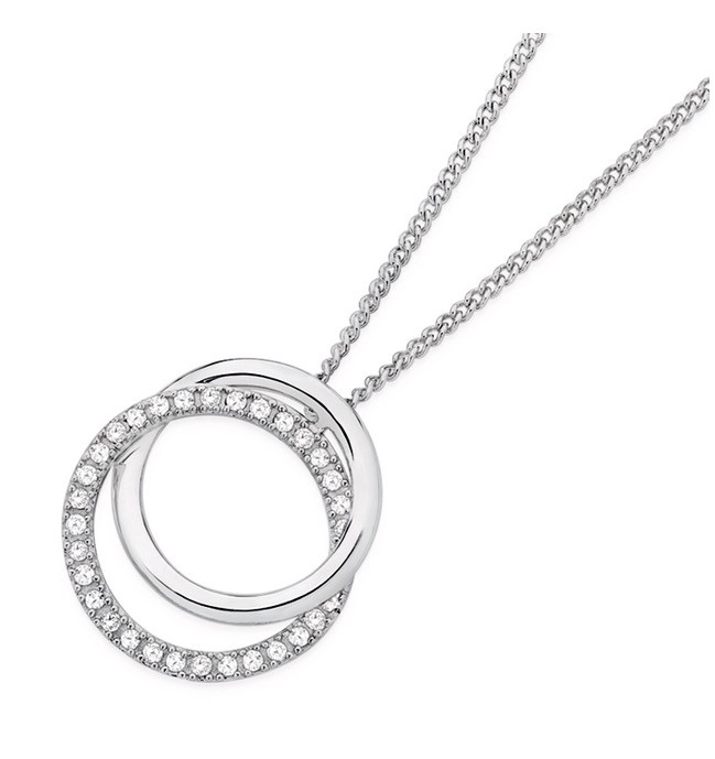 9ct White Gold Diamond Double Circle Pendant