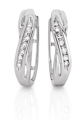 9ct White Gold Diamond Huggie Earrings