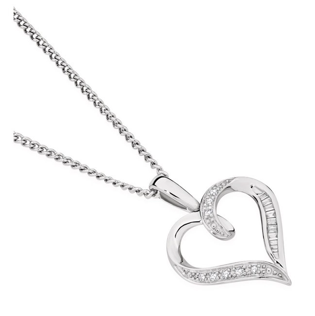 9ct White Gold Diamond Open Heart Pendant