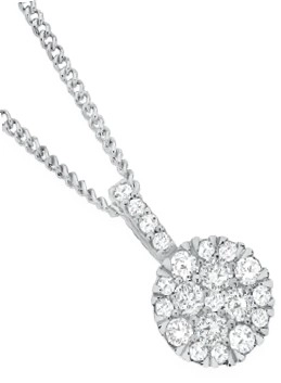 9ct White Gold Diamond Round Cluster Pendant