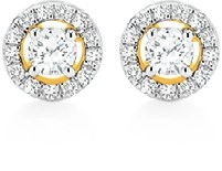 9ct Yellow Gold Diamond Halo Stud Earrings