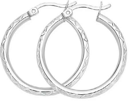 Sterling Silver 20mm Diamond Cut Hoop Earrings