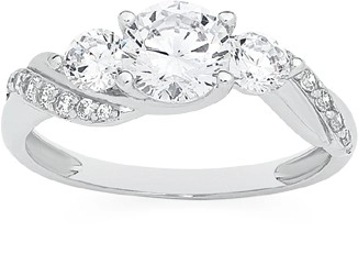 Sterling Silver 3 Stone Cubic Zirconia with Cubic Zirconia Twist Band Ring