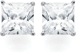 Sterling Silver 8mm Cubic Zirconia Square Studs