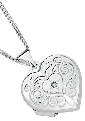 Sterling Silver Cubic Zirconia Fancy Scroll Heart Locket