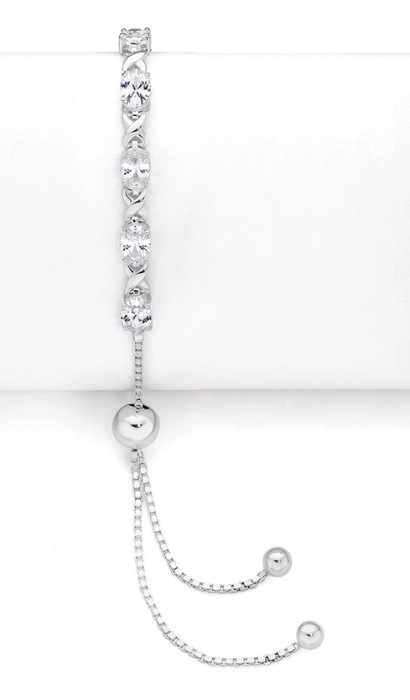 Sterling Silver Oval Cubic Zirconia Kiss Friendship Bracelet