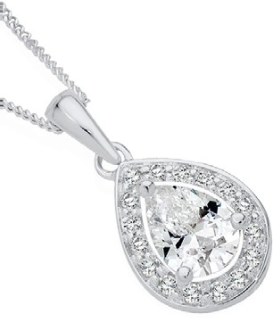 Sterling Silver Pear Cubic Zirconia Cluster Pendant