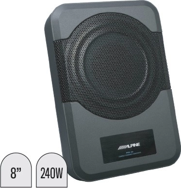 Alpine 8” Compact Hideaway Subwoofer with Built-In Amplifier