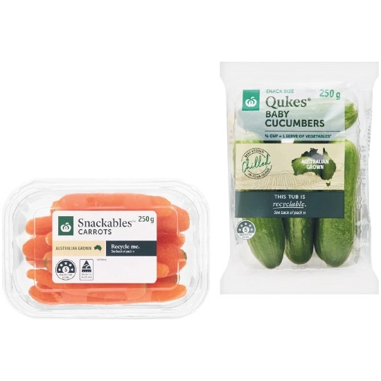 Australian Qukes® Baby Cucumbers or Snackables® Carrots 250g Pack