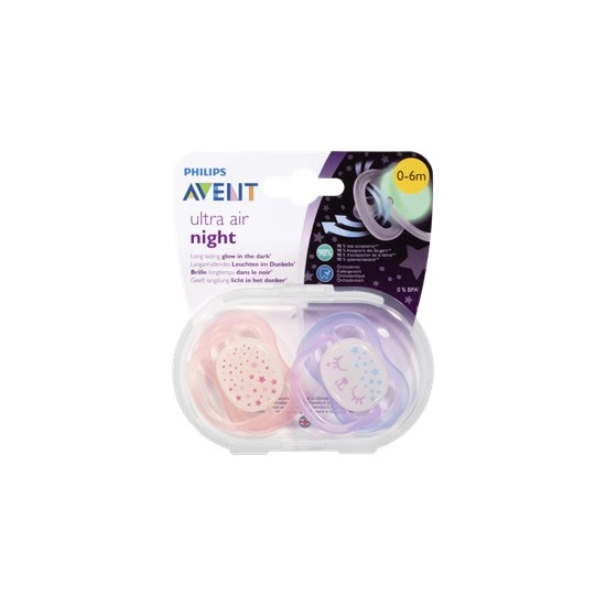 Avent Night Time Soother 0-6m Assorted Pk 2